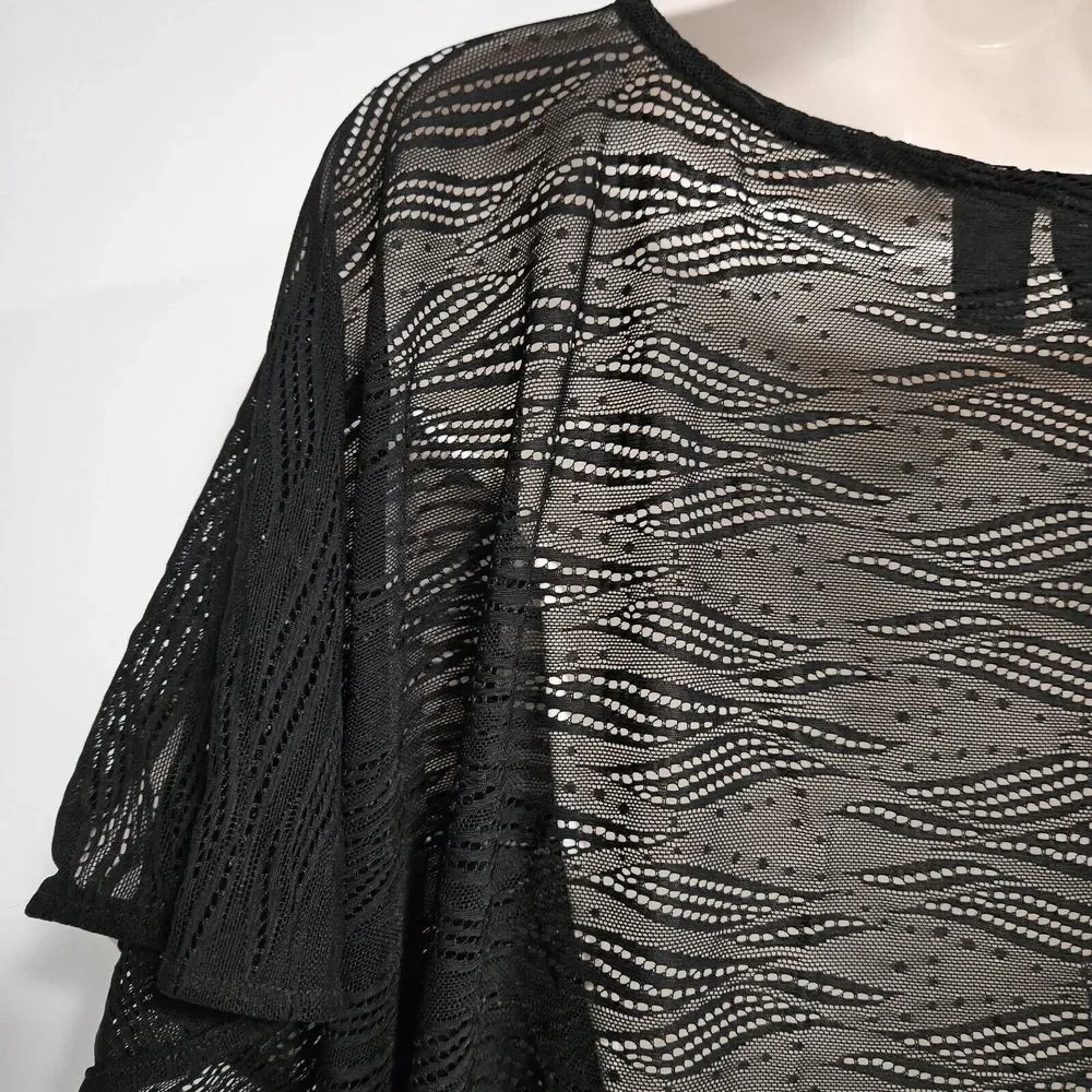 Chicos Travelers Sz 2 (L) Black White Swim Cover Up Flowy Beach Boat Animal Mesh - Picture 4 of 6
